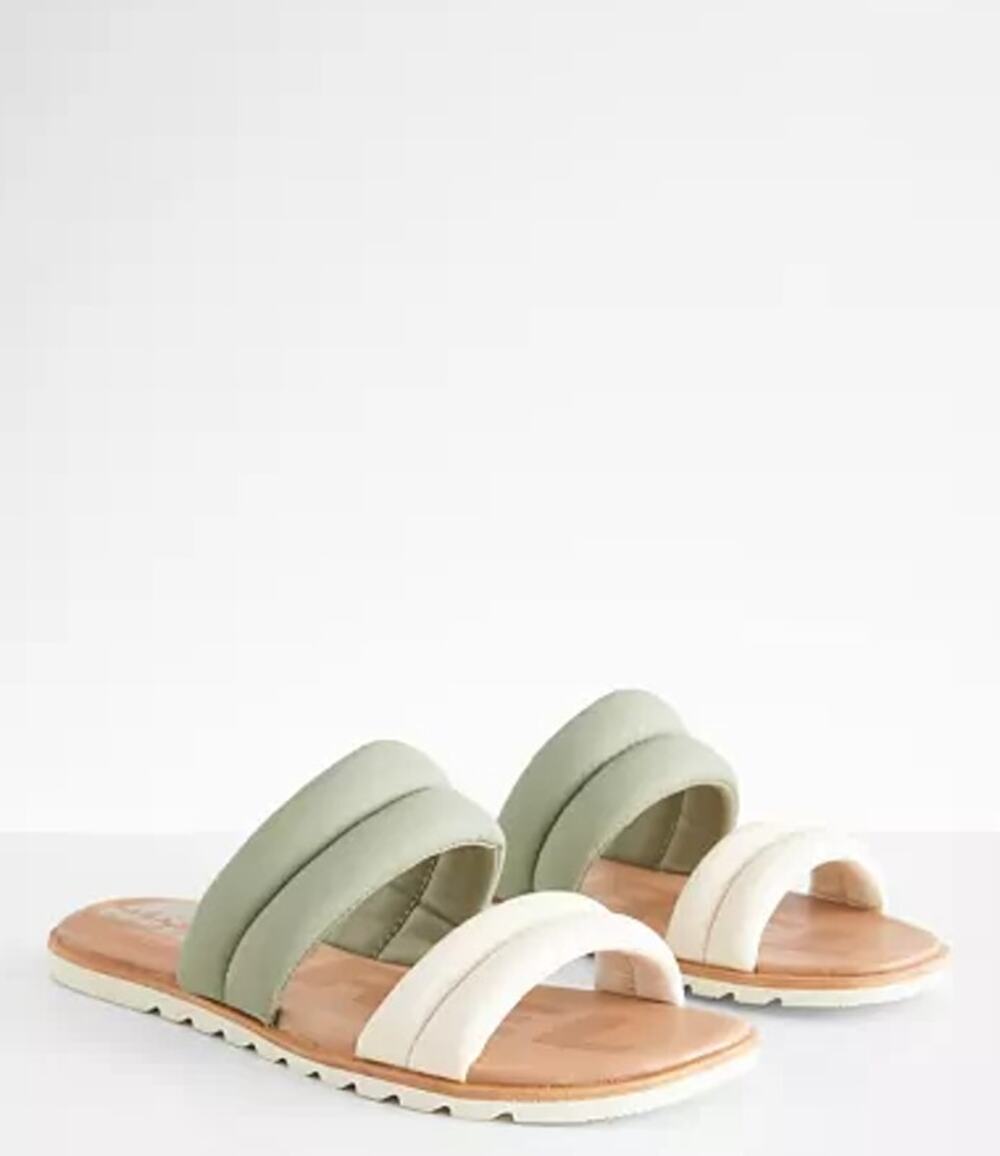Sorel Ella II Puff Slide Sandals Sage Green Chalk Leather Comfort Coastal Chic